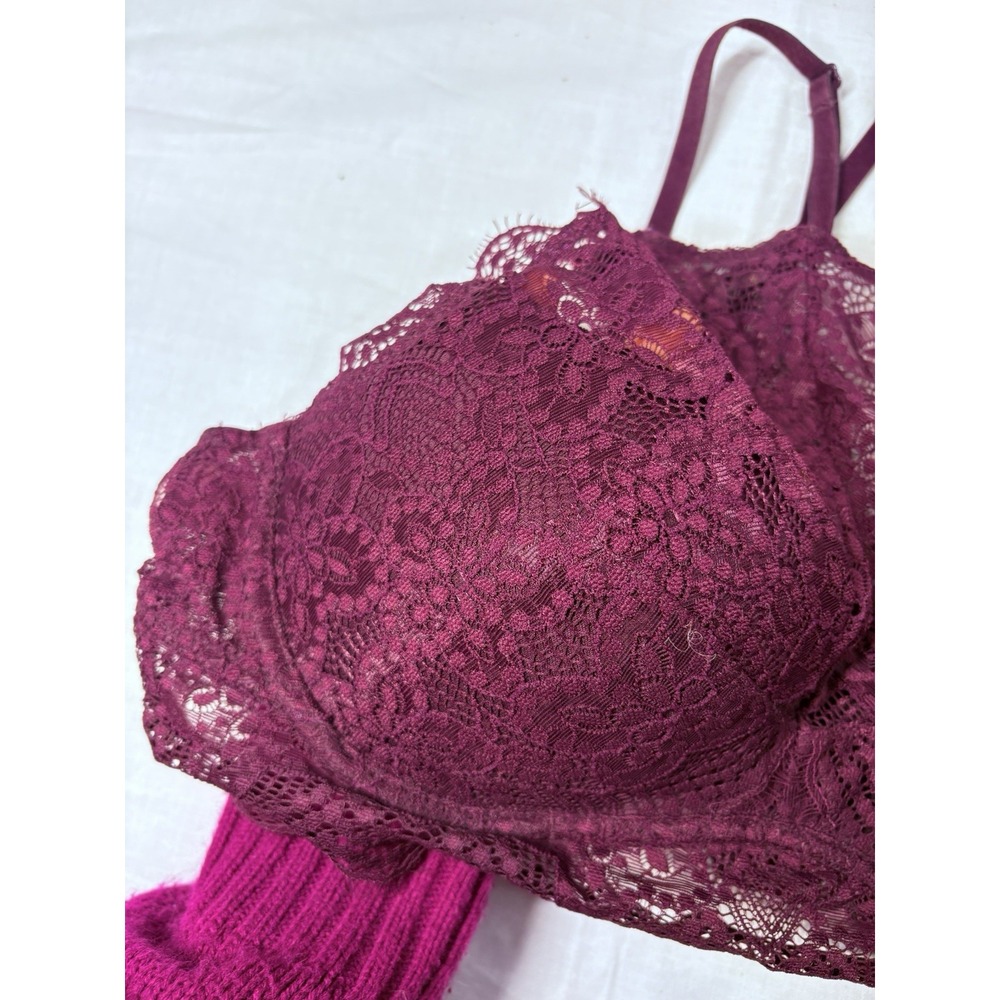 Victoria's Secret PINK Push-Up Lace Bralette Plum Wireless Padded Large A-C Cup‎ - Picture 2 of 8
